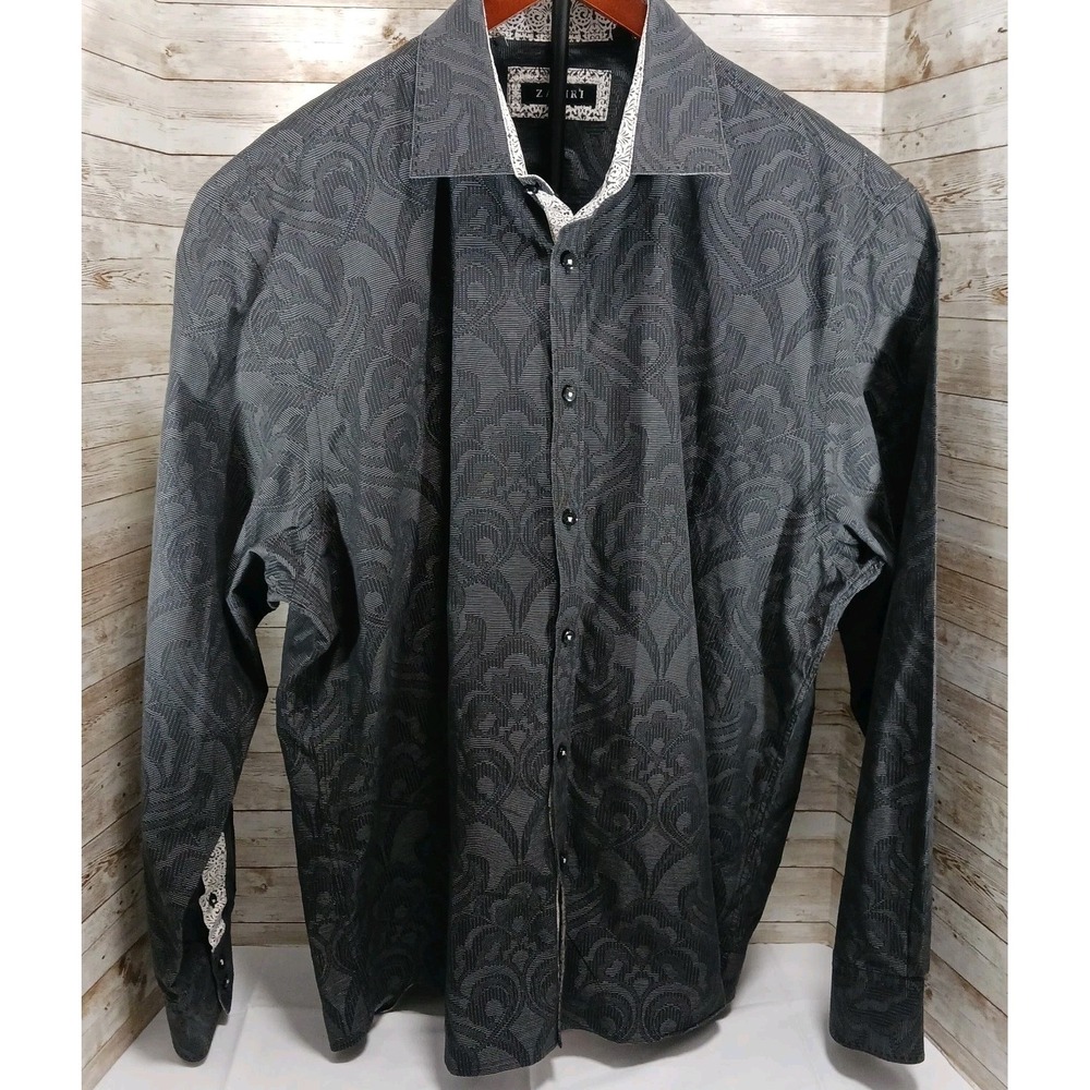 Zagiri Mens Black Long Sleeve Button Up Shirt Sz 3XL !00% cotton brocade pattern